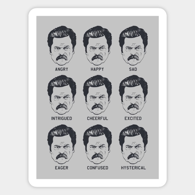 Ron Swanson Emotions Parks and Recreation Magnet by stayfrostybro